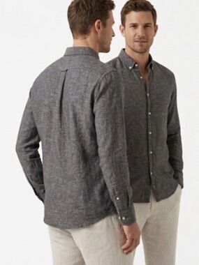 URBANMAN Linen Blend Heathered Gray Button Down Shirt